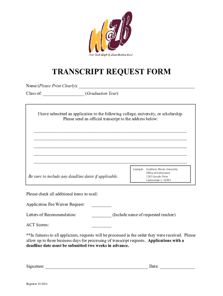 Fillable Online request for official transcript to be mailed Fax Email ...