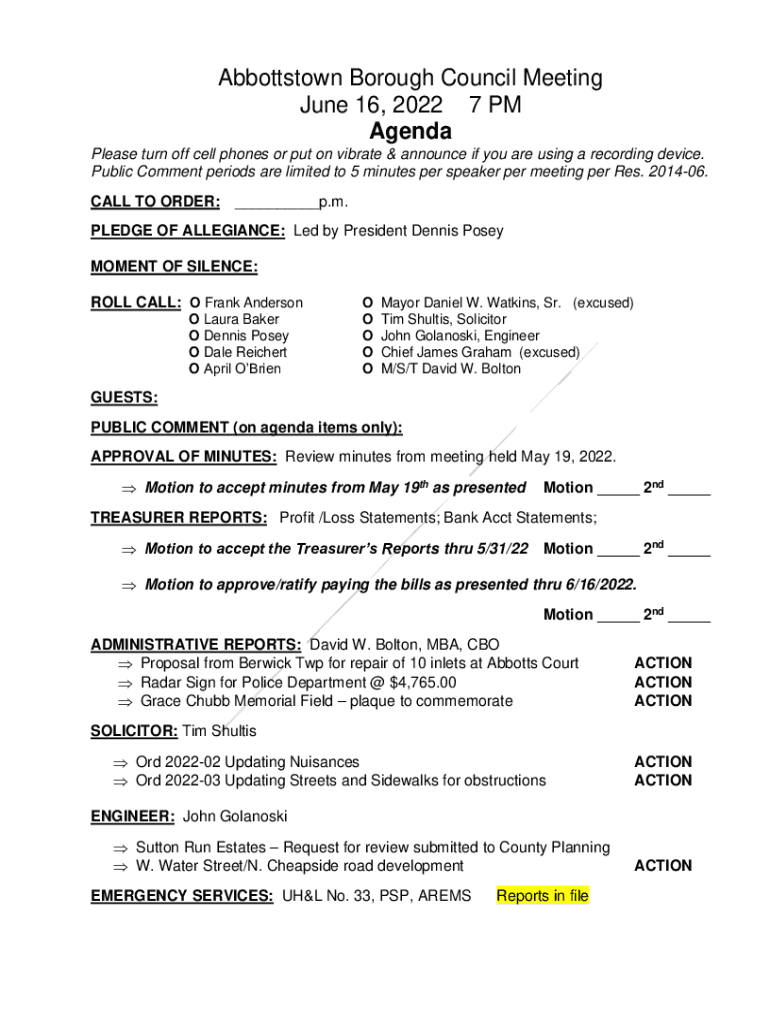 Fillable Online Adams County Municipality Abbottstown Borough