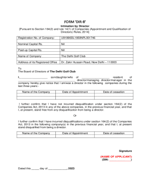 FORM 'DIR-8' Intimation by Director Pursuant to Section ...