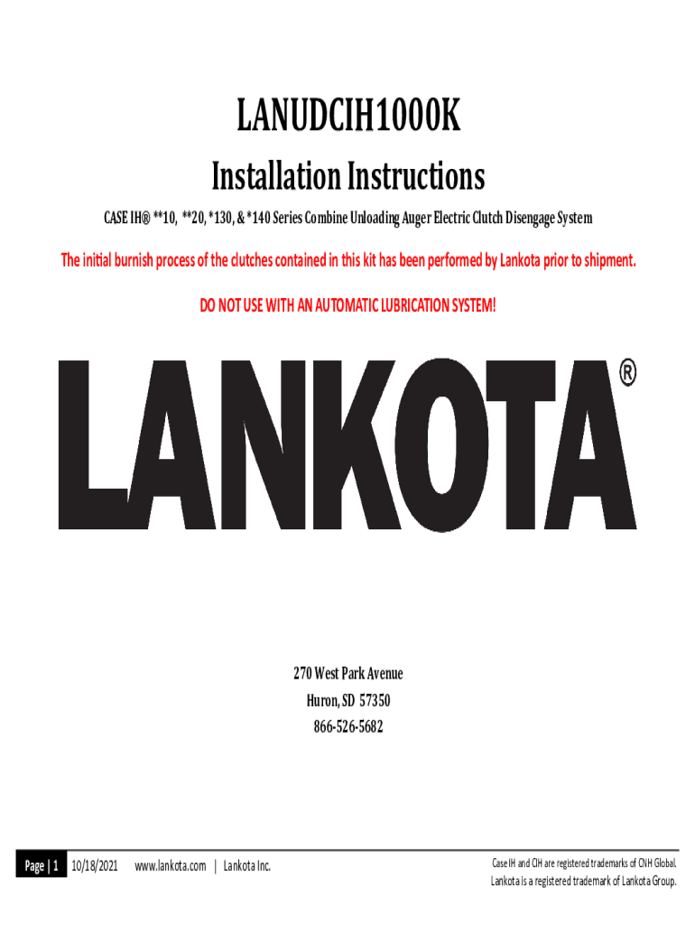 Fillable Online Grain tank cross auger shut off kit for Case combine