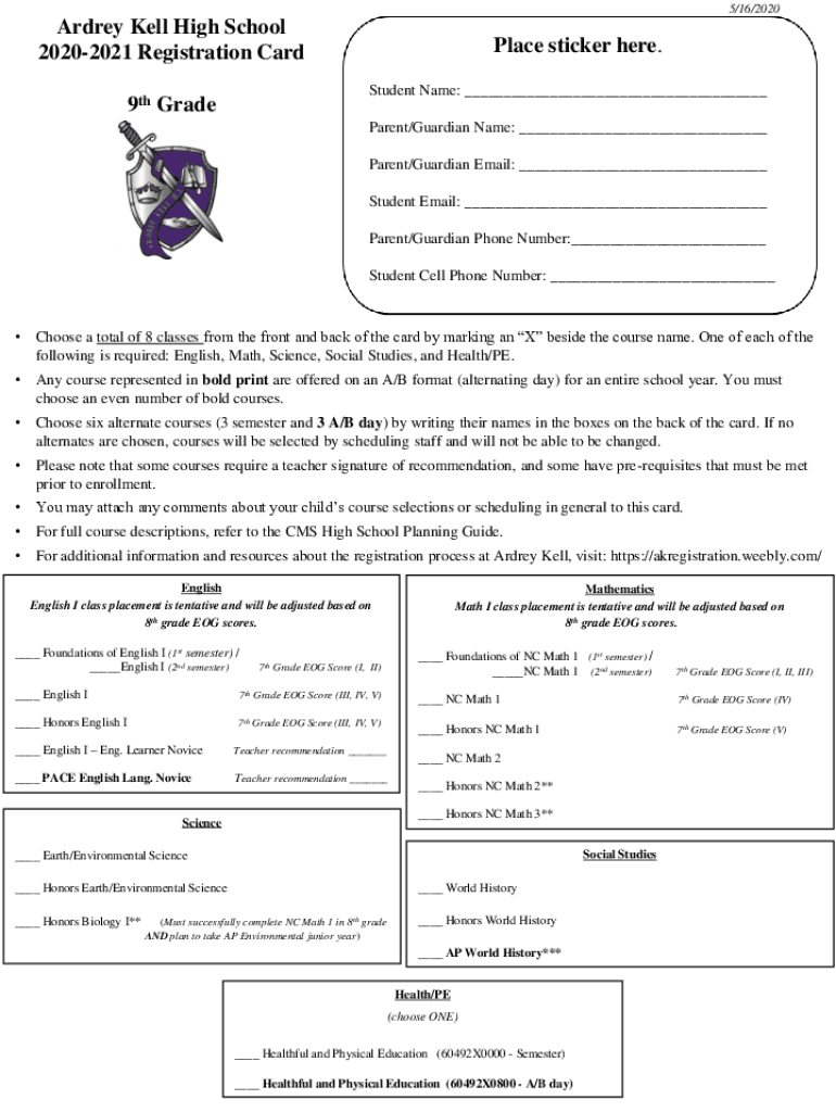 Fillable Online Choose a total of 8 classes from the front and back of