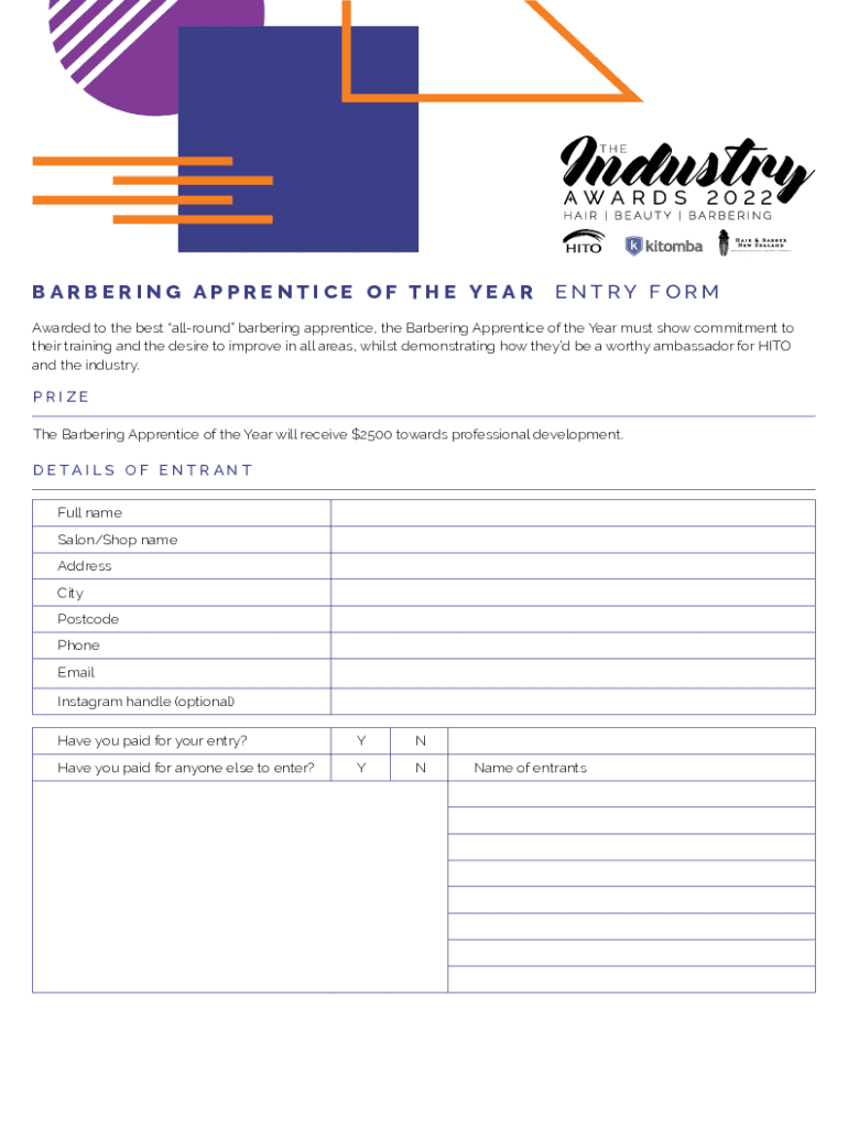 Fillable Online BARBERING APPRENTICE OF THE YEAR Fax Email Print ...