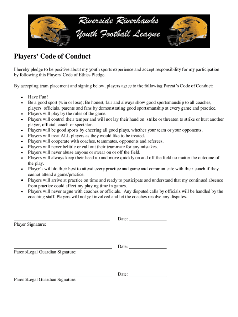 Fillable Online Players' Code of Ethics Social Media Code of Conduct