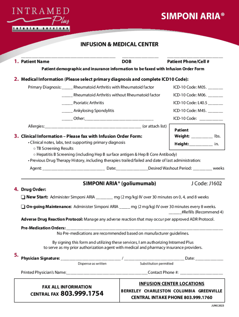 Fillable Online (833) 3940600 Fax (833) 9964888 Aria IV Infusion Fax