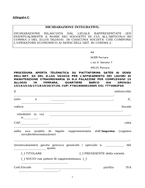 FAC SIMILE DICHIARAZIONI INTEGRATIVE AL DGUE ( ...