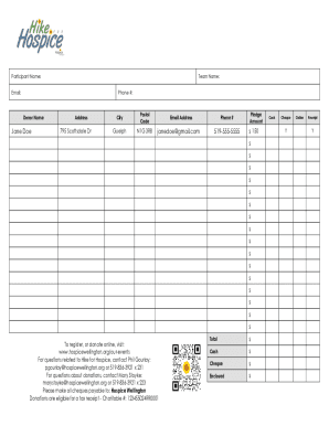 Hike for Hospice Pledge Form 2023