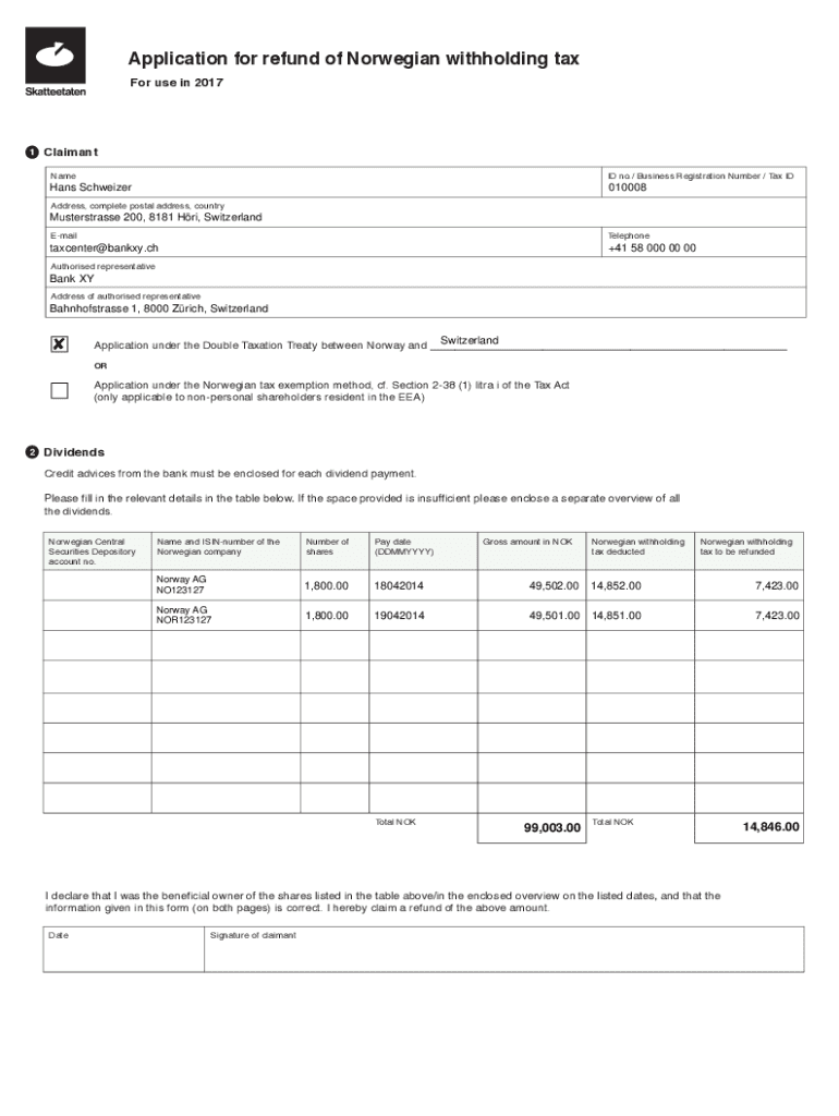 Fillable Online Application for refund of Norwegian withholding tax