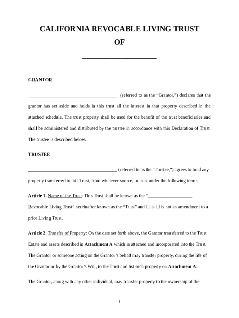 California Revocable Living Trust - es Doc Template | pdfFiller