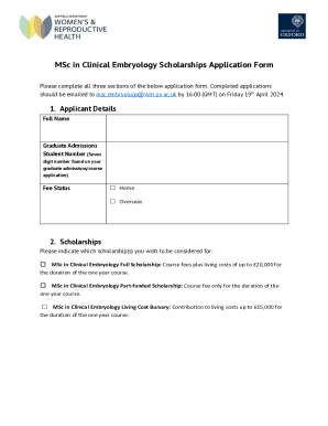 Fillable Online MSc in Clinical Embryology Scholarship Application Form ...