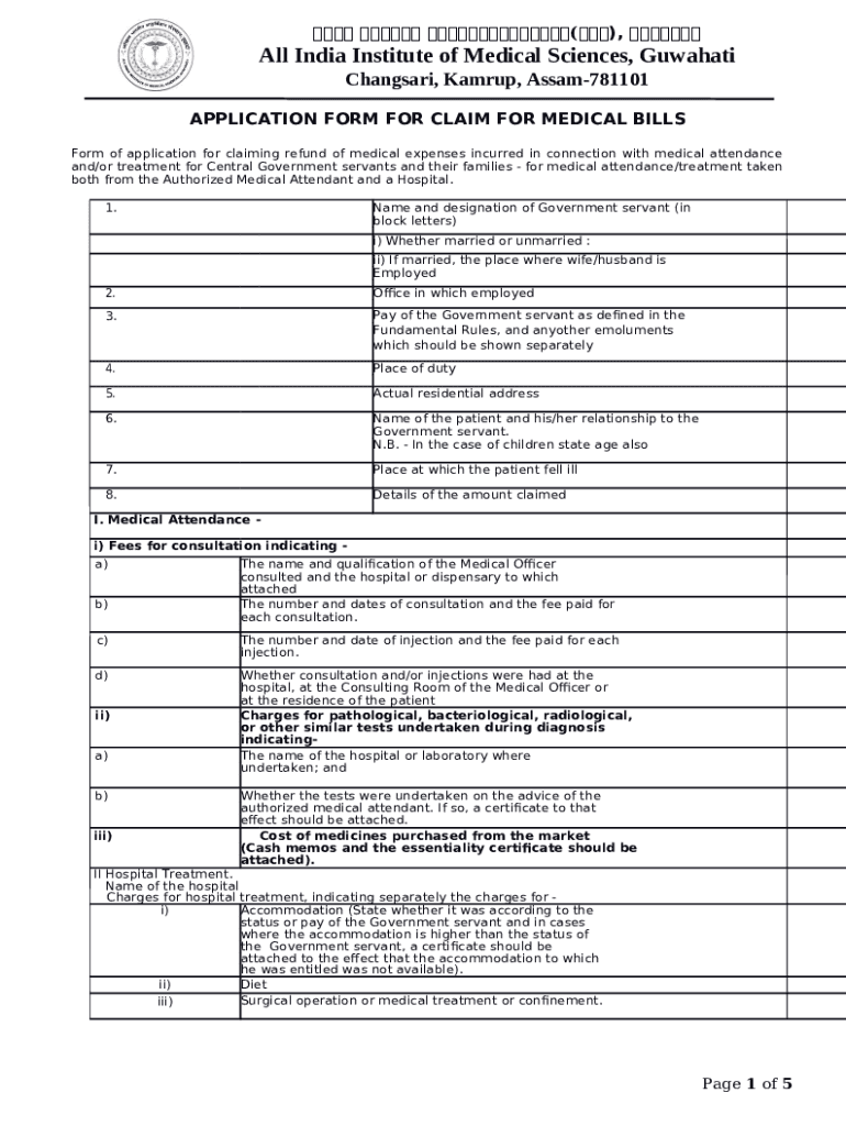 Application for claiming Reimbursement of medical expenses Doc Template