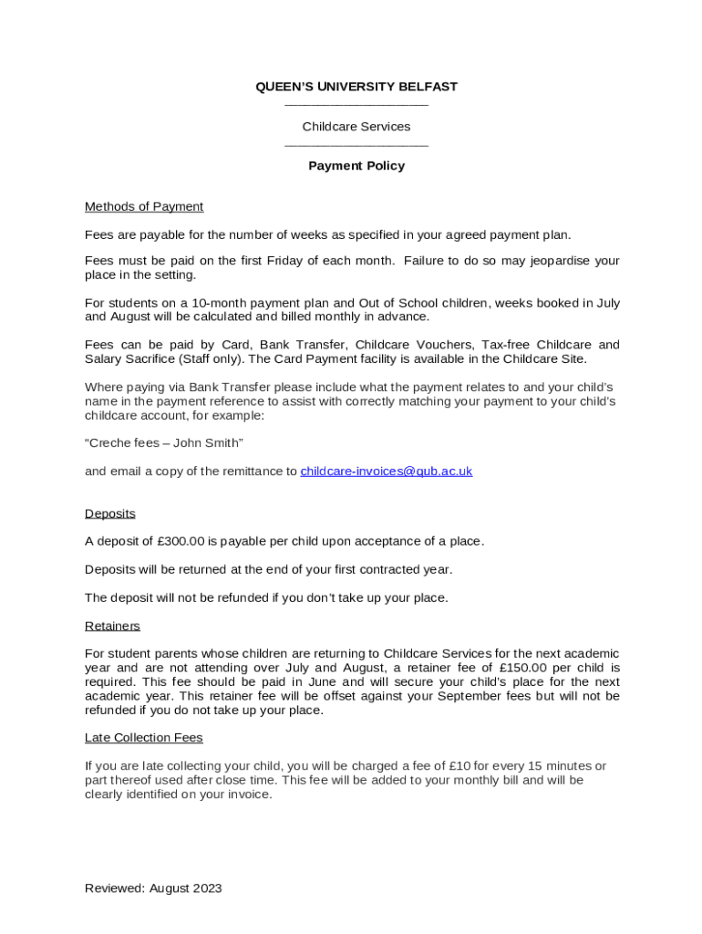 Queen's University Belfast Tuition Fee payment plan system Doc Template ...