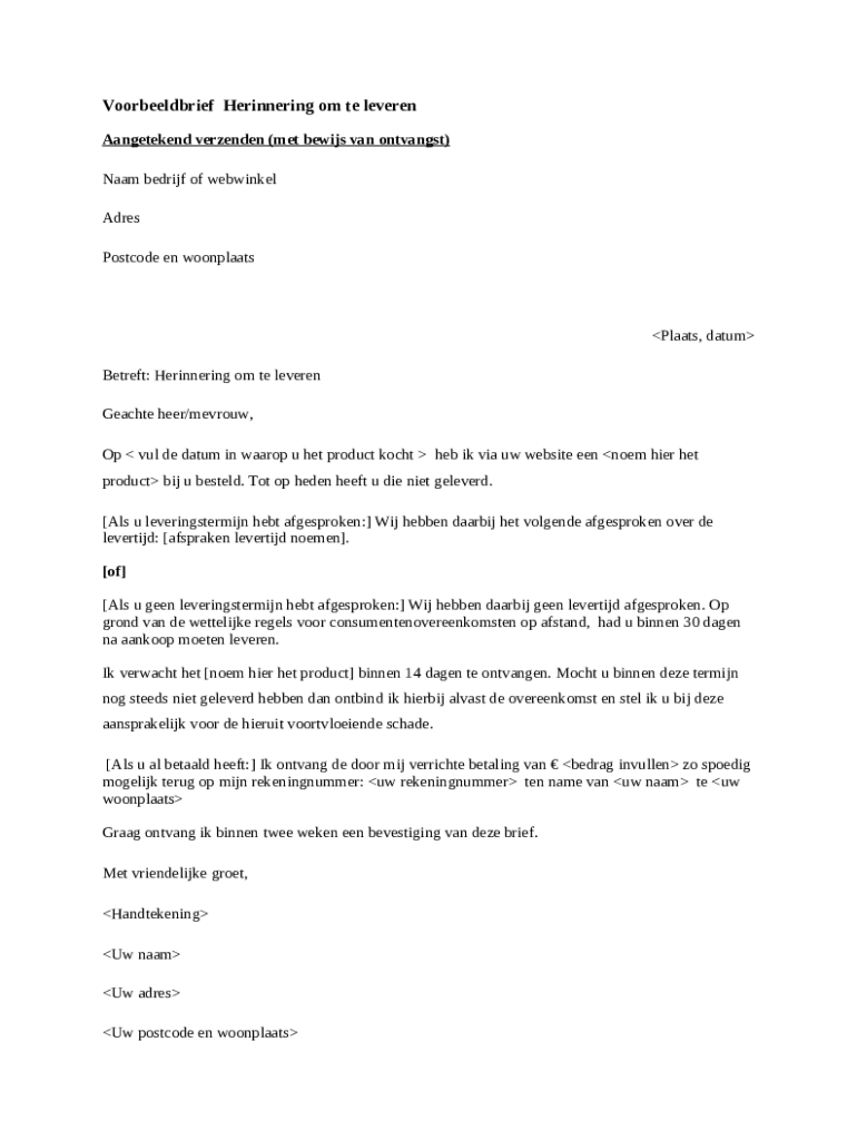 Aangetekende brief Gratis professionele voorbeeld templates Doc Template pdfFiller
