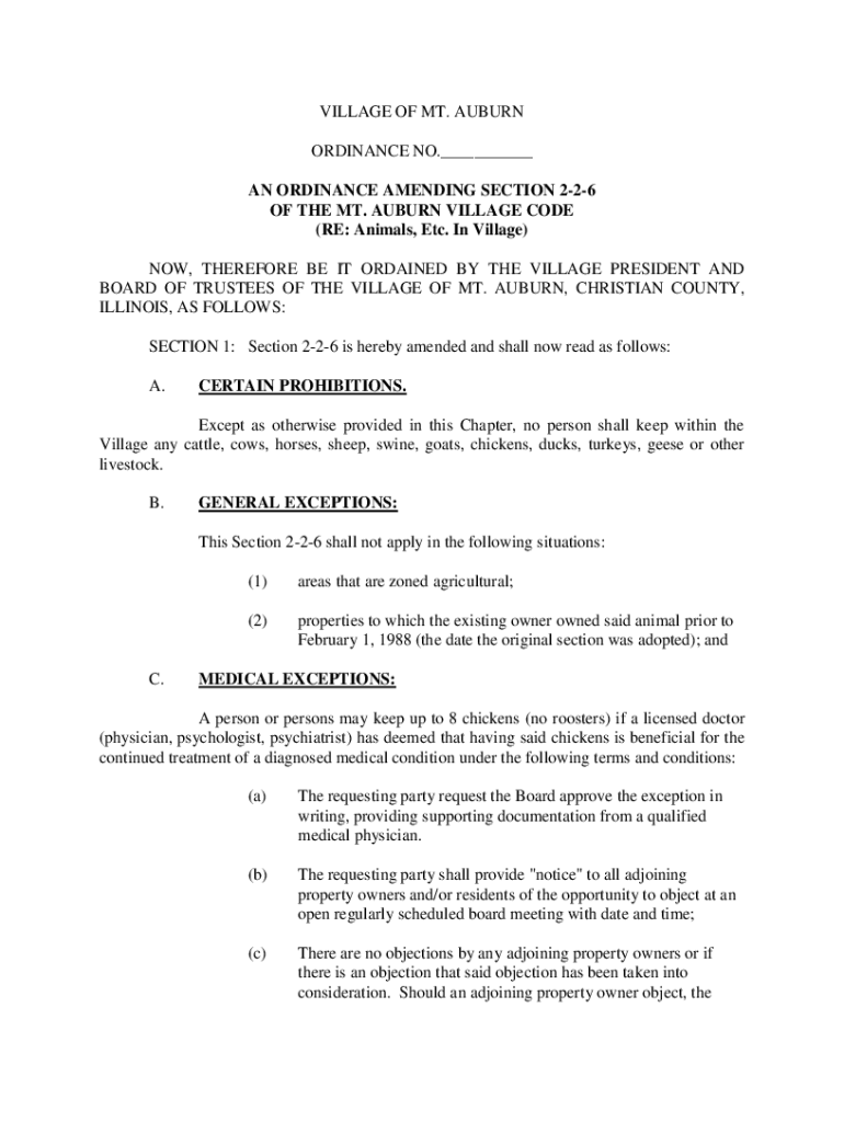 Fillable Online Codes and Ordinances Village of Mt. Auburn, Illinois