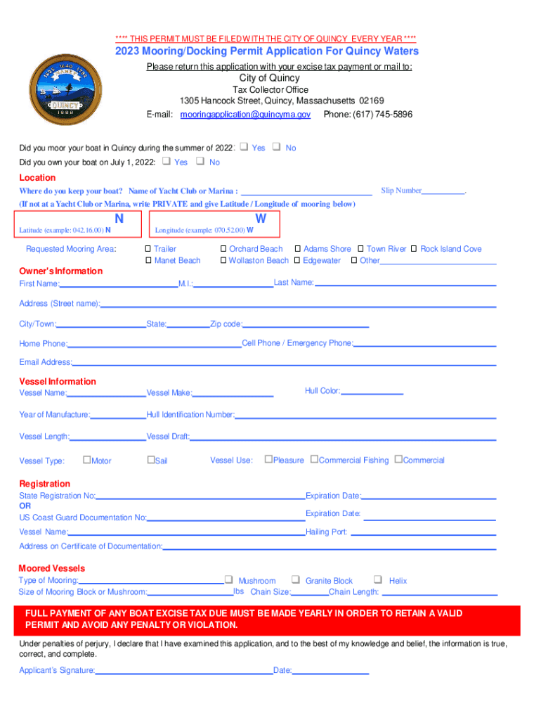 quincy mooring permit Preview on Page 1