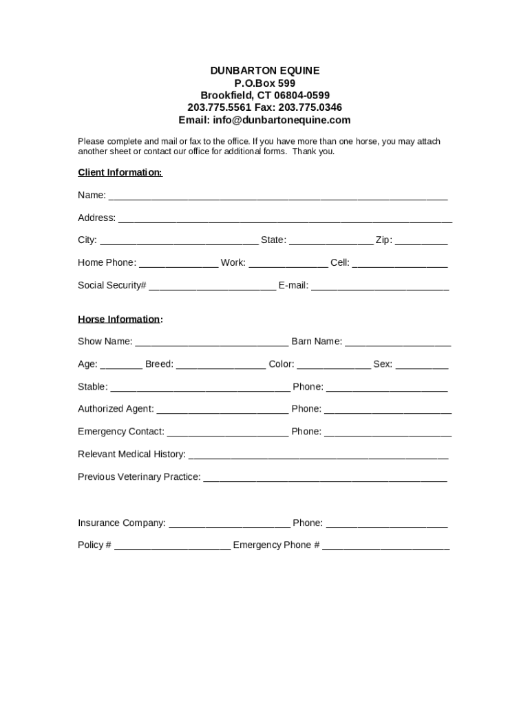DUNBARTON EQUINE Doc Template pdfFiller