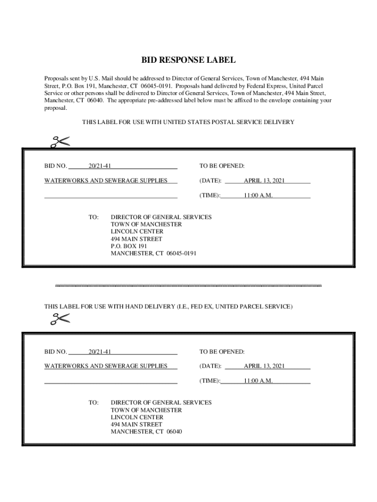 Fillable Online Town of Manchester, Connecticut General Service Fax