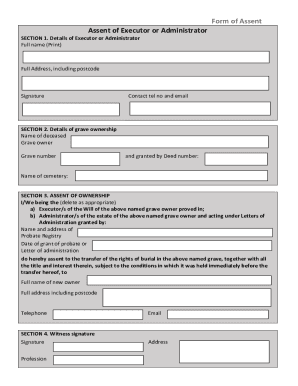 Assent of Executor or Administrator form