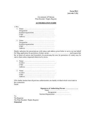 PB-3 Authorization Form