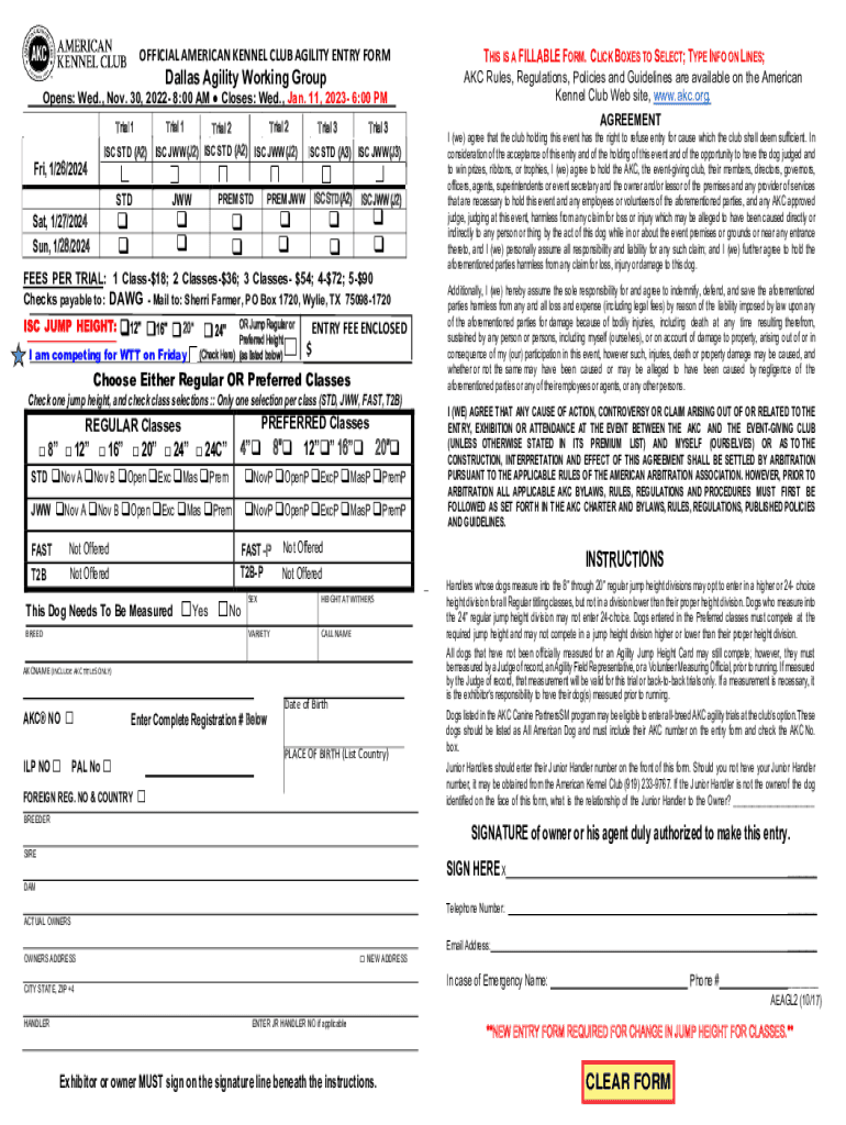 Fillable Online DAWG (Dallas Agility Working Group)Meet the Breed AKC