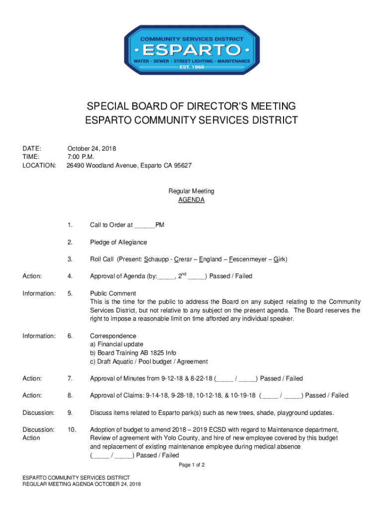 Fillable Online Esparto Community Services District Government Overview