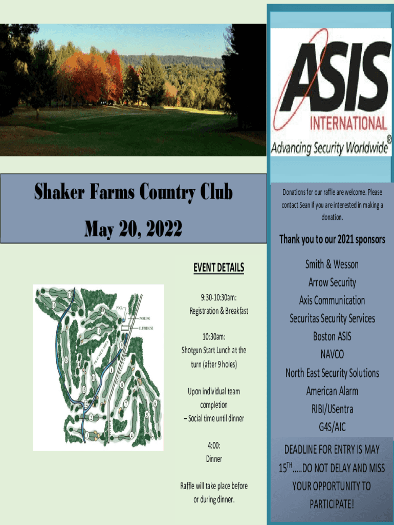 Fillable Online Shaker Farms Country ClubGolf ClubWestfield, MA Fax