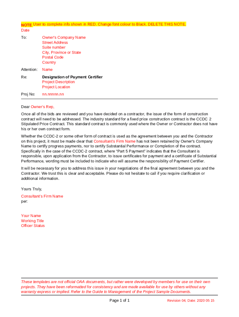 Letter to Owner re Certificate for Payment for Holdback Doc