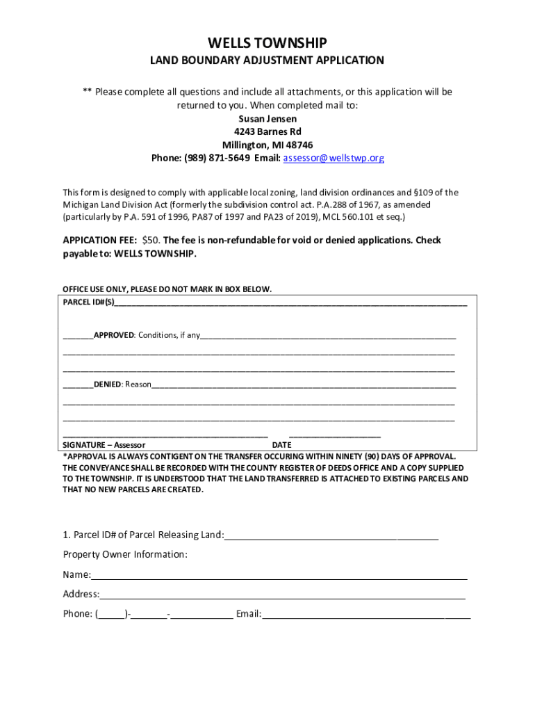 Fillable Online Boundary Adjustment Application Nottawa Township Fax