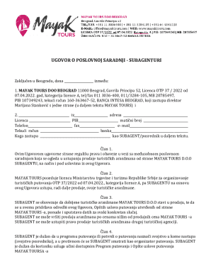 UGOVOR O POSLOVNOJ SARADNJI - SUBAGENTURI