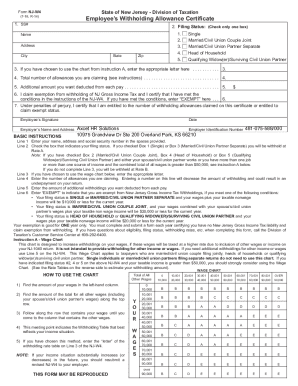 Fillable Online Form NJ-W4 State of New JerseyDivision of Taxation (1 ...