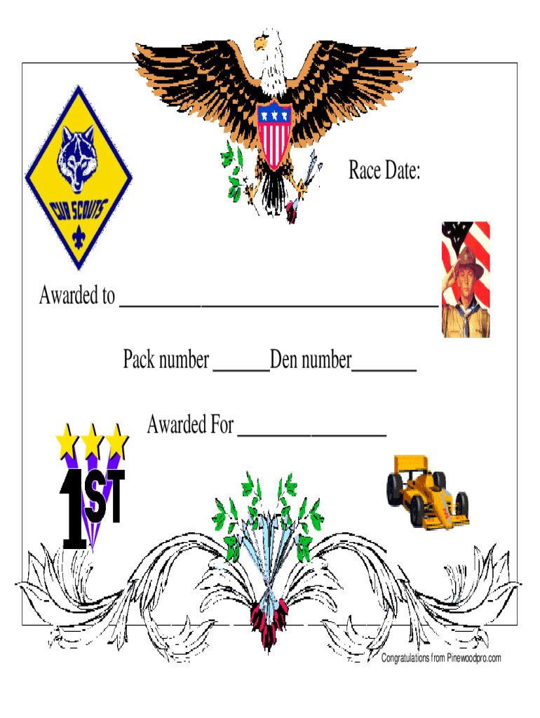 Fillable Online Pinewood Derby - Free Certificate Templates Fax Email ...