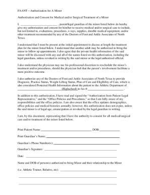 AUTHORIZATION TO TREAT A MINOR CHILD IN ...