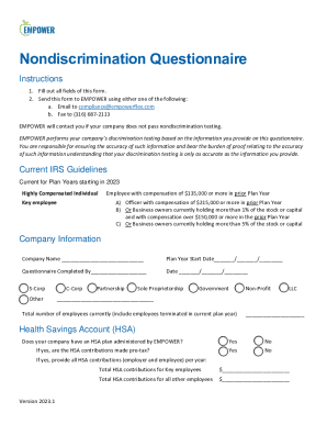 Fillable Online FSA Nondiscrimination Testing Worksheet Instructions