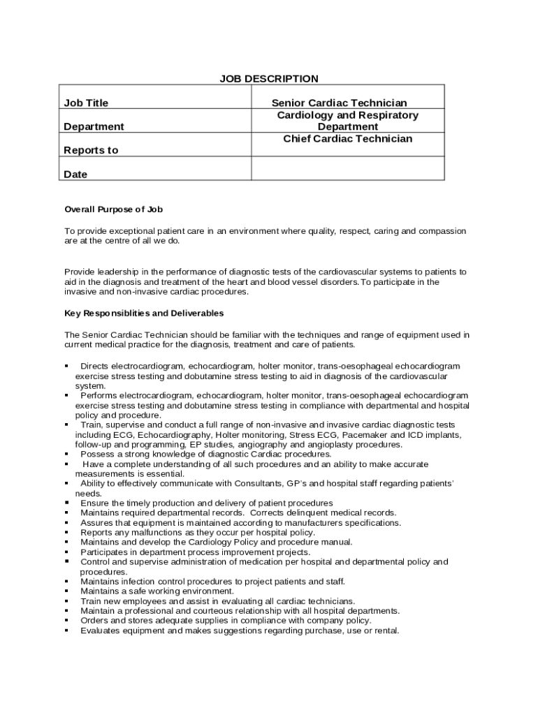 Cardiology Technician Job Description Template www2 beaconhospital