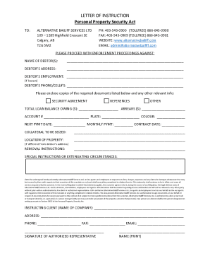 Personal Property Security Act :: Letter of Instruction