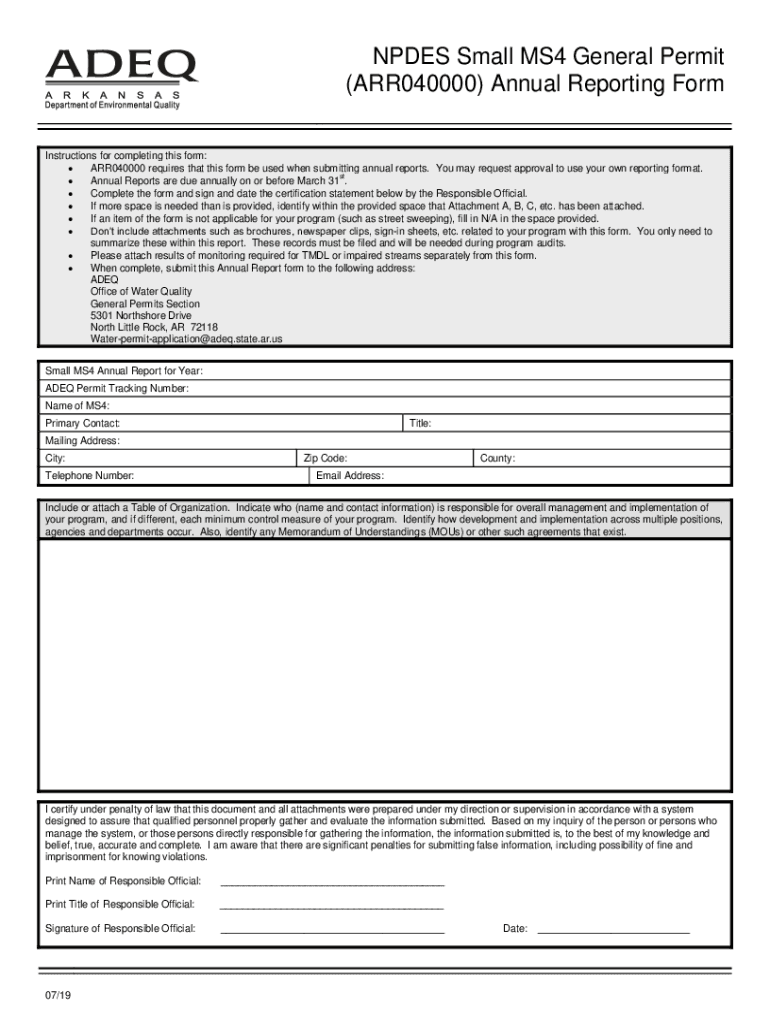 Fillable Online Fillable Online adeq state ar ADEQ NPDES Small MS4 ...
