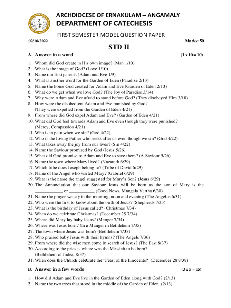 Fillable Online Catechism ErnakulamDepartment of Catechesis and Moral ... Fax Email Print ...