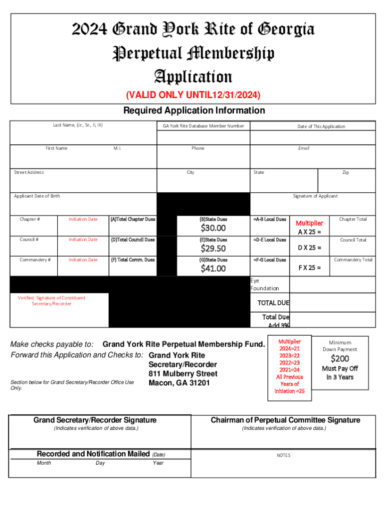 Fillable Online 2024 Grand York Rite of Georgia Perpetual Membership ...