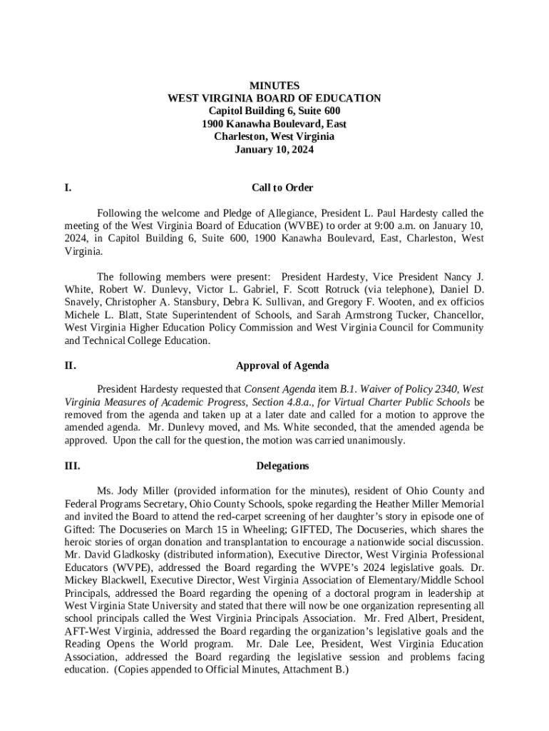 on January 10, 2024, in Capitol Building 6, Suite 600, 1900 Kanawha