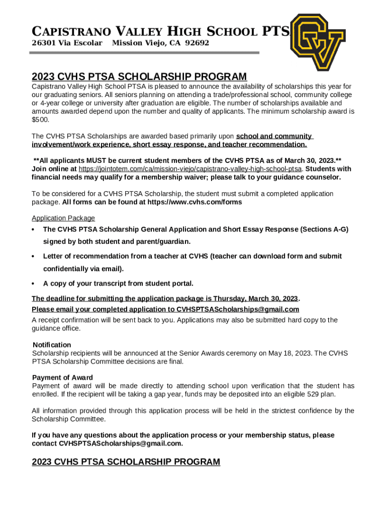 Senior Scholarship Application Doc Template | pdfFiller