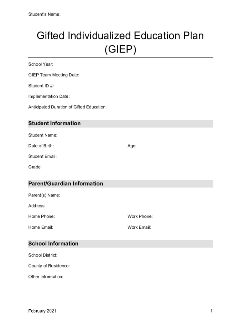 gifted individualized education plan Preview on Page 1