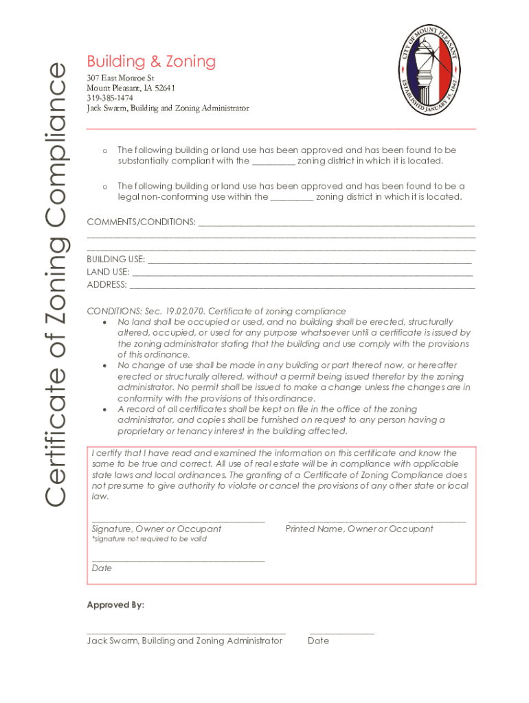 Fillable Online Village of Mount Pleasant, WI Zoning Permits and