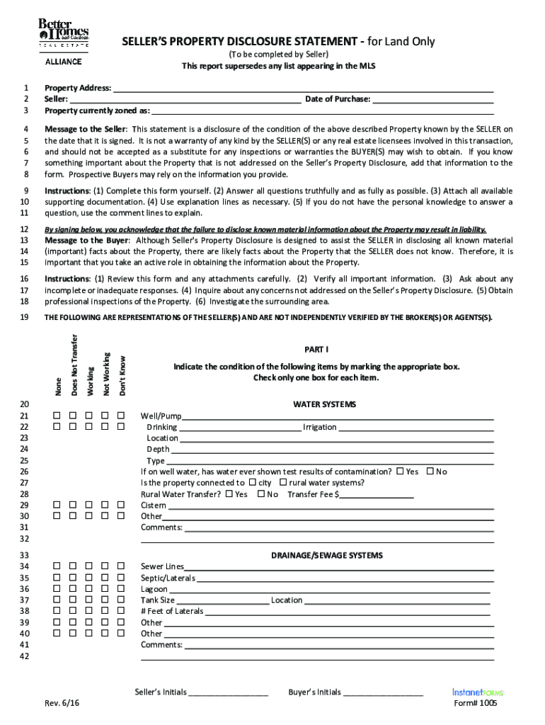 Fillable Online Seller's Property Disclosure Statement Home Avenue