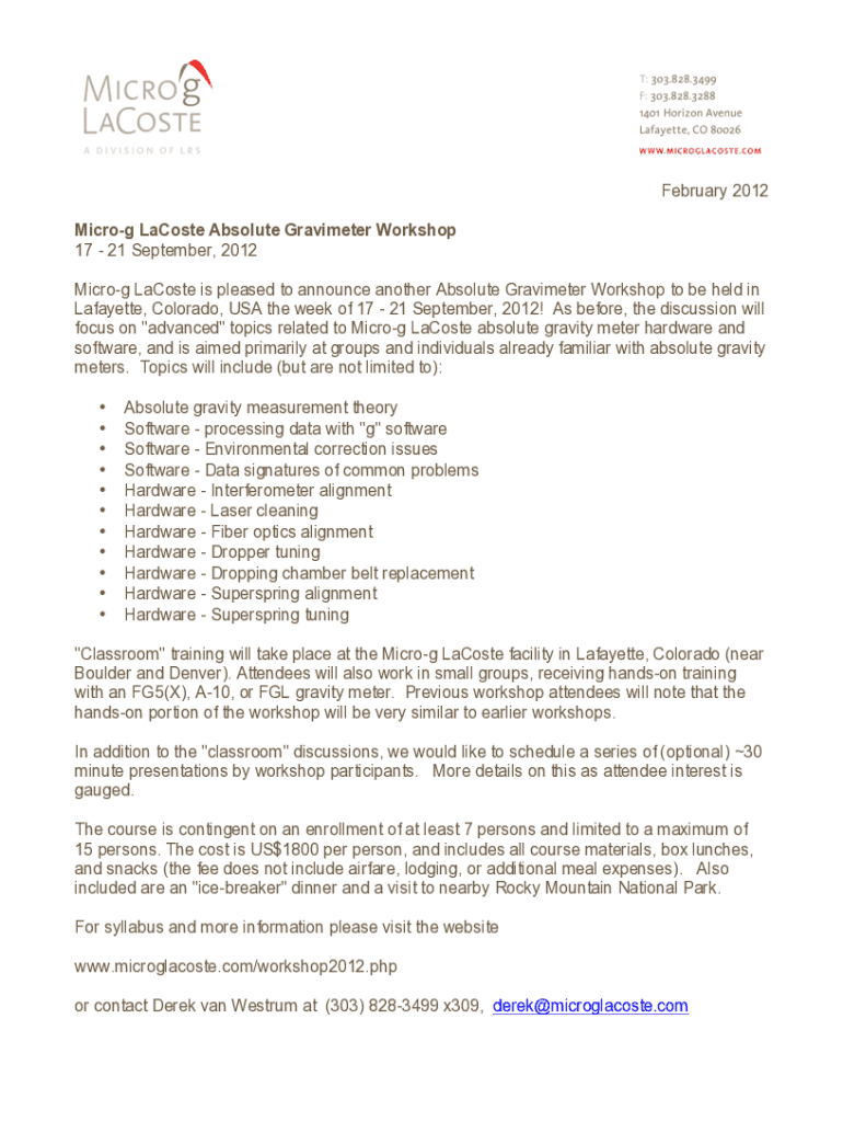 Fillable Online Fillable Online Micro-g LaCoste Absolute Gravimeter ...