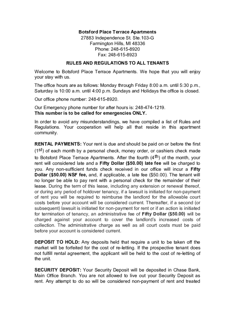 Fillable Online Botsford Place Terrace Apartments in Farmington Hills