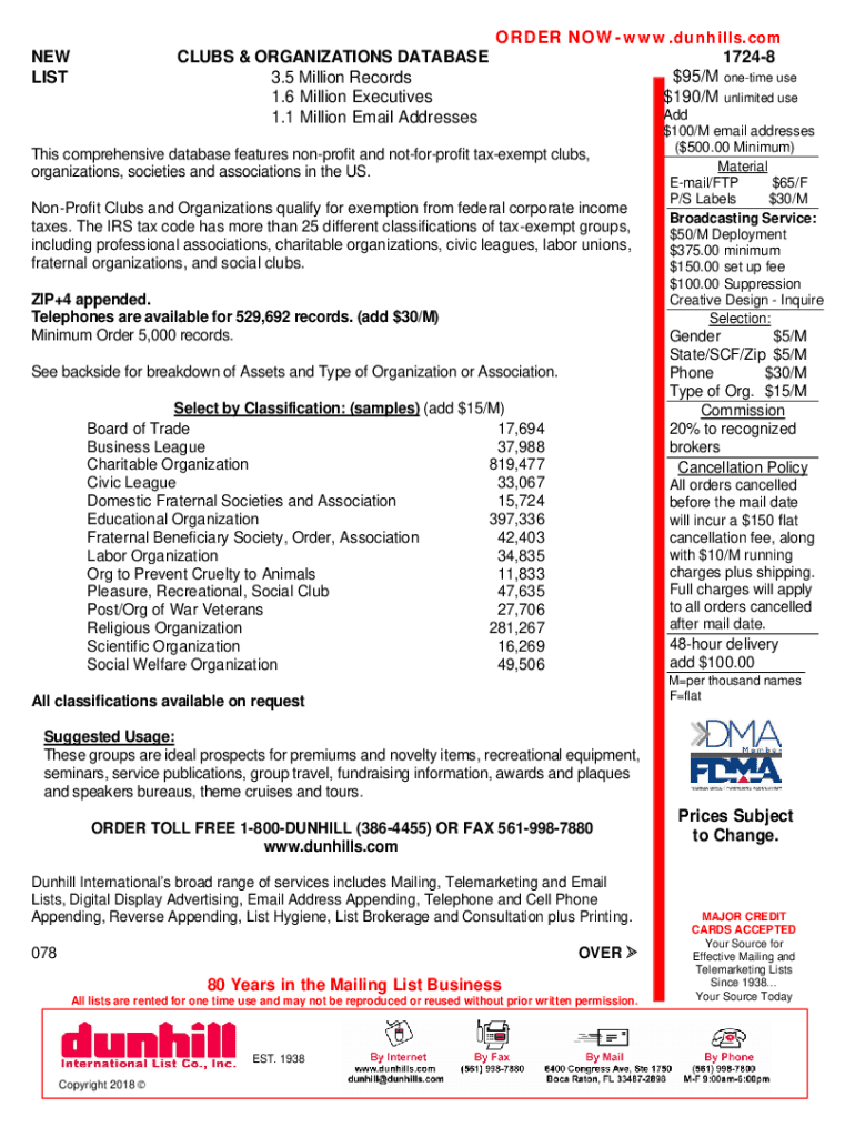 Fillable Online Search Datacards Dunhill International List Co., Inc