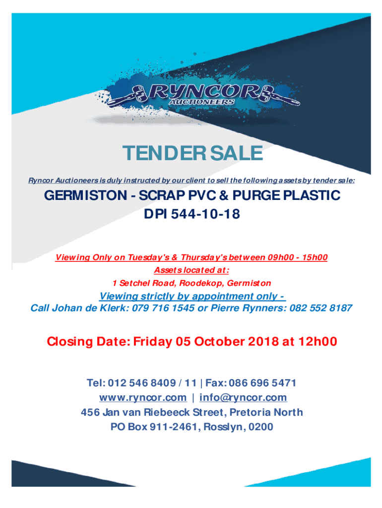 Fillable Online Tender Document DPI5441018 Germiston Scrap PVC