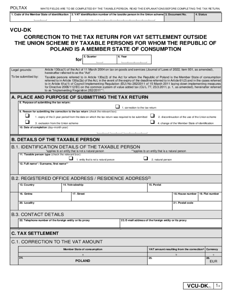 Fillable Online vcudk correction to the tax return for vat settlement outside Fax Email