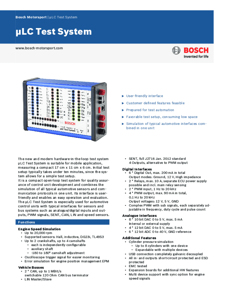 Fillable Online Bosch LC Test System HardwareintheLoop Test System