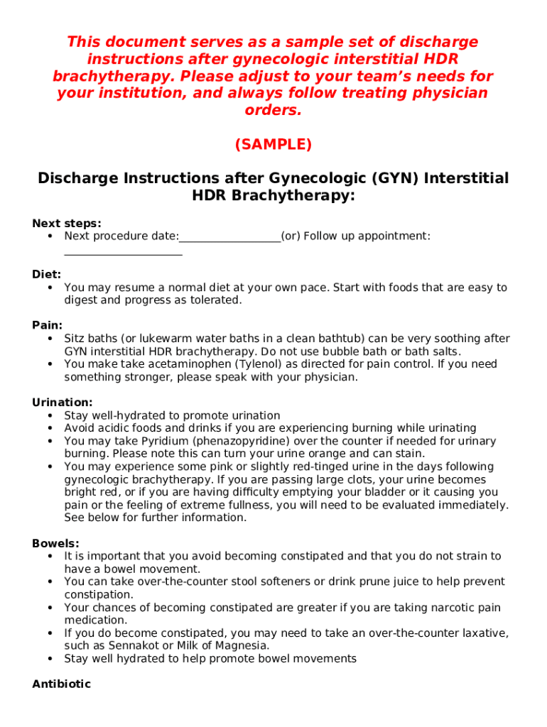 Sample Discharge Instructions after Gynecologic Interstitial ... Doc ...