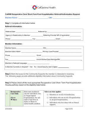 CalAIM Recuperative Care Referral Form
